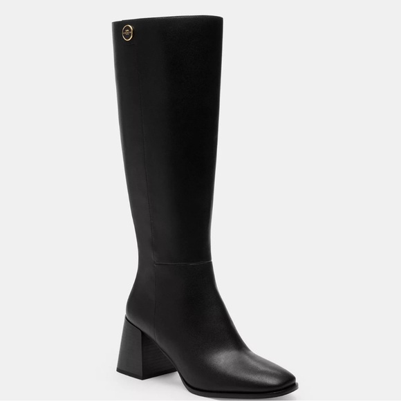 Coach Black Knee-High Block Heel Leather Boots 🖤 - Picture 5 of 16